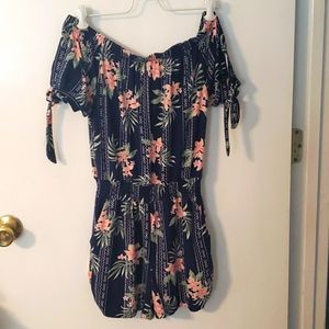 Floral short sleeve romper with cutouts on sleeves